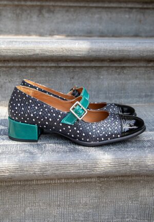 Julie Mary Jane Dotted pumps in zwart en teal