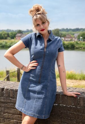 Topvintage exclusive ~ Billy A-lijn jurk in midden blauw