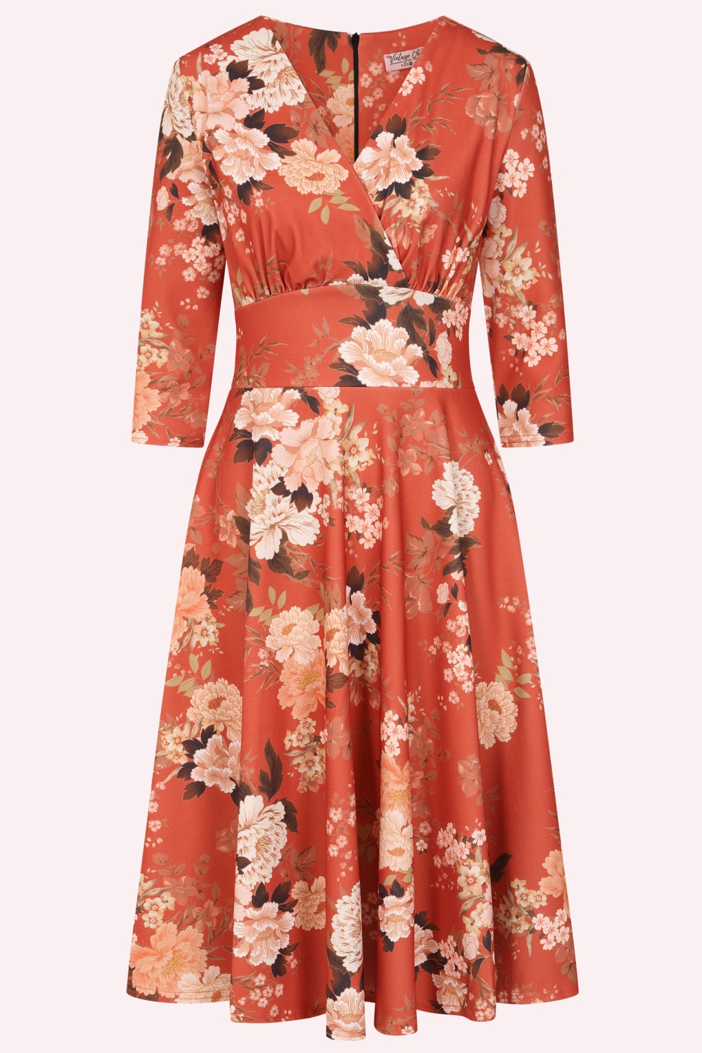 Topvintage exclusive ~ Caroline Oriental Floral swing jurk in roestoranje