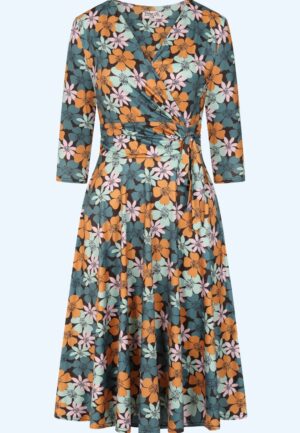Topvintage exclusive ~ Aria Floral swing jurk in bruin