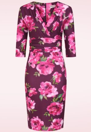 Topvintage exclusive ~ Nehla Blurred Floral pencil jurk in paars